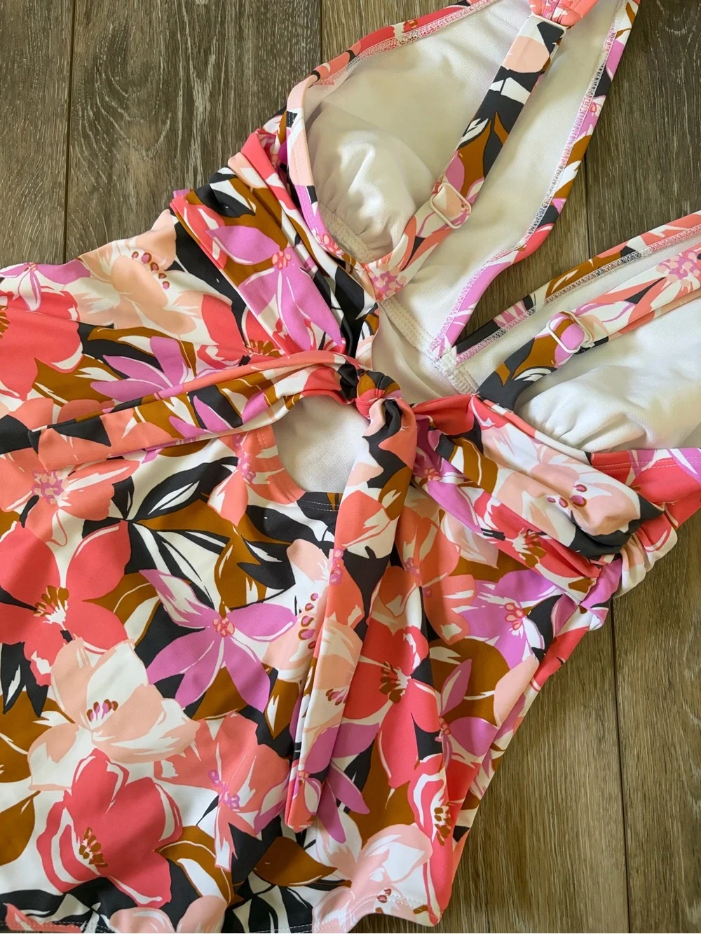 Kona Sol Pink Floral V-Neck One-Piece Swimsuit